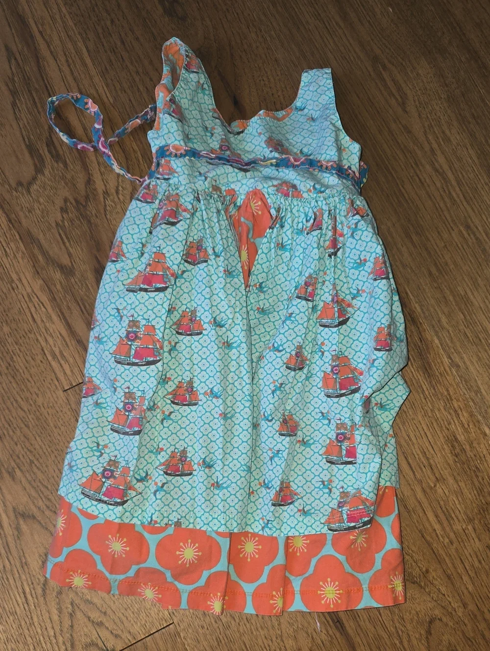 Jelly The Pug Turquoise & Coral Sailboat Print Poufy Sundress